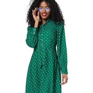 Green Polka Dot Vintage Style Pussybow Dress Size US 16